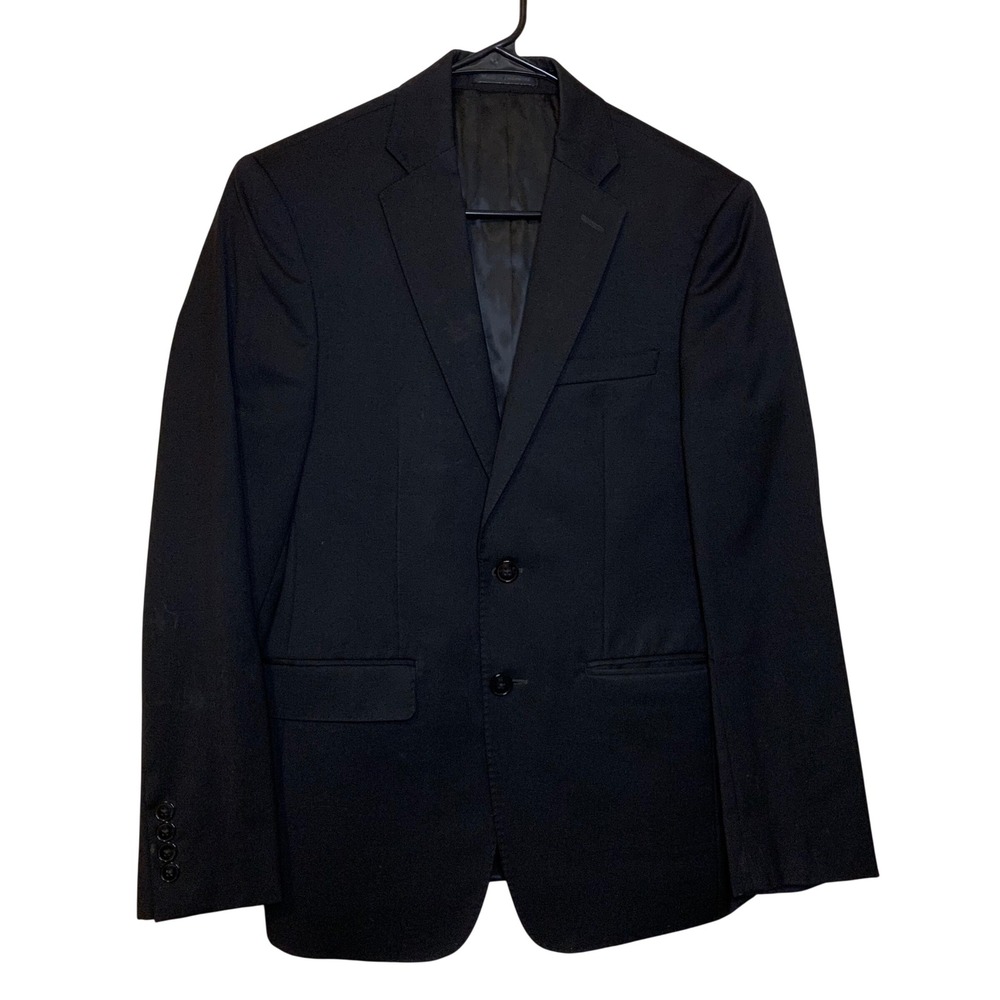 Tallia Ticknors Men 36S Black 100% Wool 2-Button Suit Jacket Blazer Single Vent